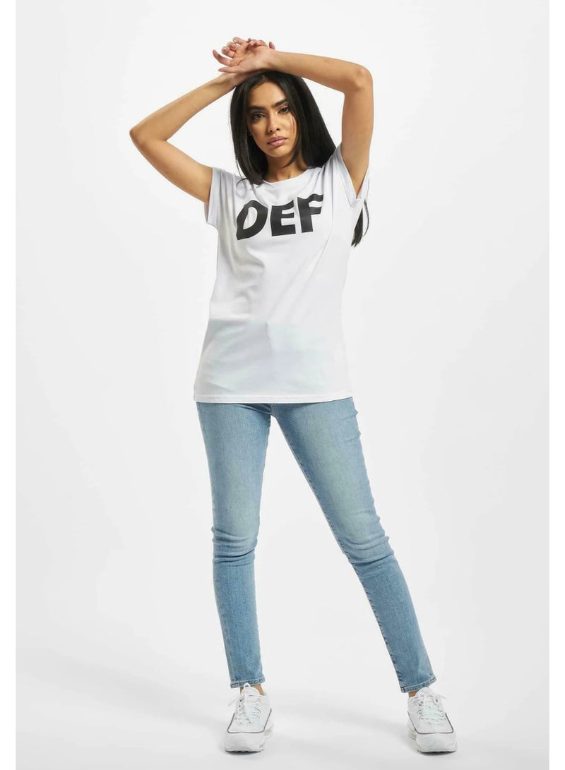 DEF Women’s White Graphic T-Shirt with Bold DEF Print, Short Sleeve Crew Neck Casual Tee - Image 2